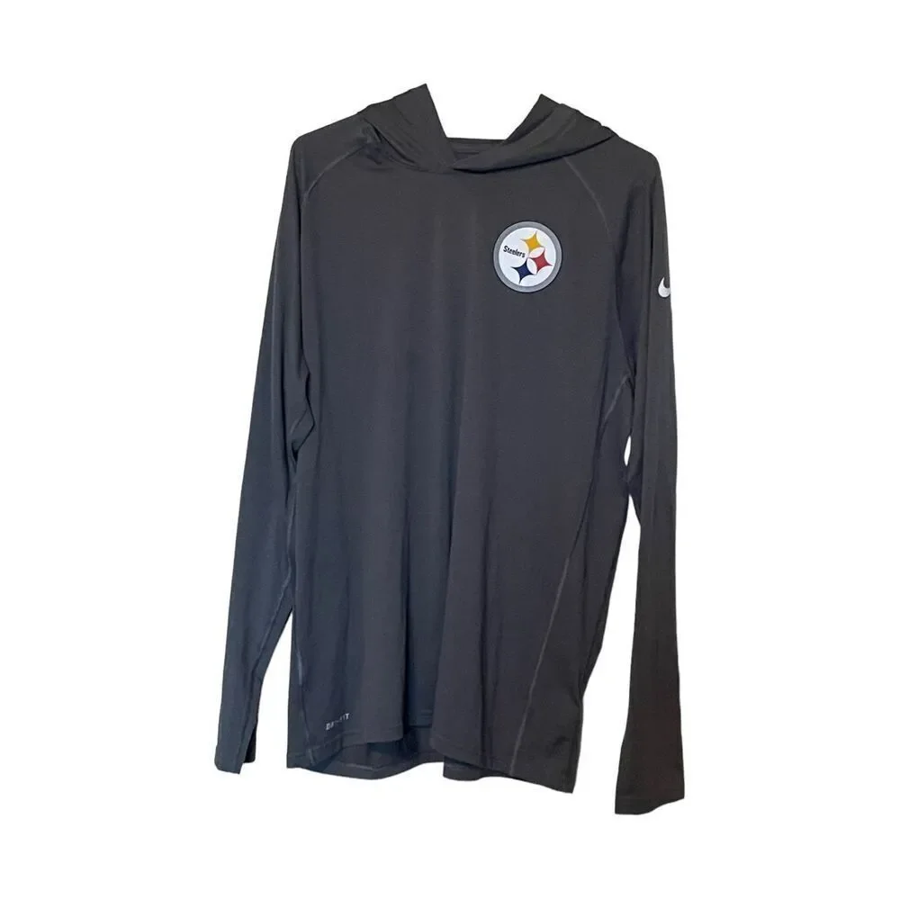 Nike Womens Grey Steelers Dri-Fit Raglan Sleeve Hooded Sweatshirt Size XL